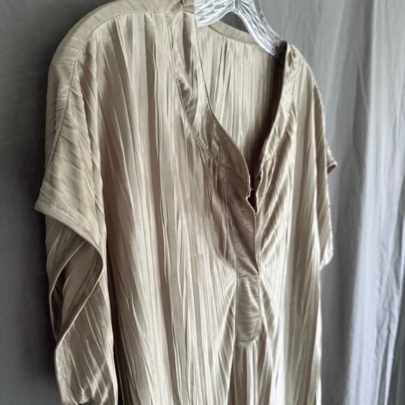Vintage 80s Gold Crinkle Blouse Tunic Top Pleated Satin Minimalist L/XL No Tags - Picture 4 of 9